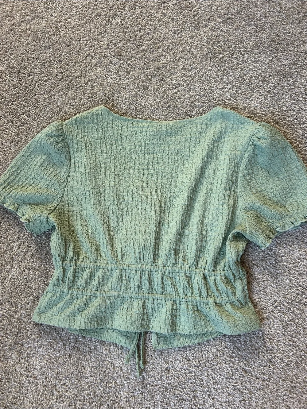 H&M Sage Green Tie-Front Textured Crop Top